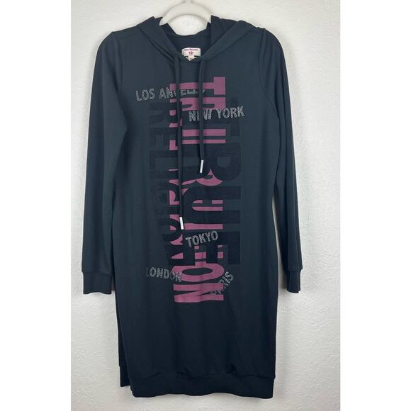 True Religion City Hoodle Dress Black with Purple, Rhinestone lettering Size M - Picture 2 of 5